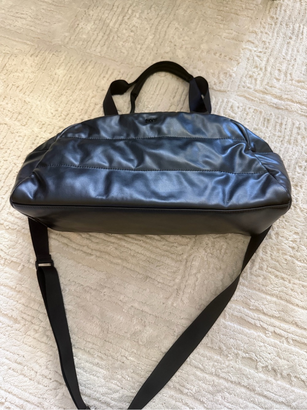 Black DKNY Nylon Duffel Bag with Adjustable Strap